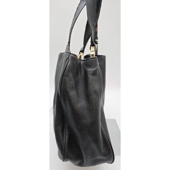 Michael Kors Black Leather Tote Bag With Gold MK Logo & Multiple Pockets - Picture 7 of 11